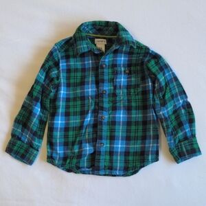 carter's blue green plaid cotton flannel button down shirt 24 months baby boy